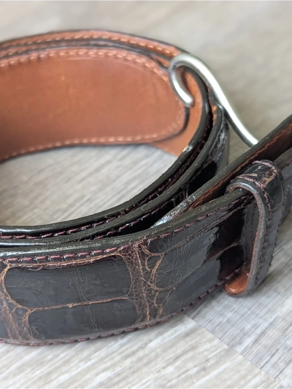 Alligator Leather Croc-Embossed Scott Mallory Belt in Dark Brown